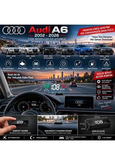 Audi A6 2002-2026 Modeller İçin Head Up Display Hayalet Gösterge Ekranı Ön Cam Hız Göstergesi