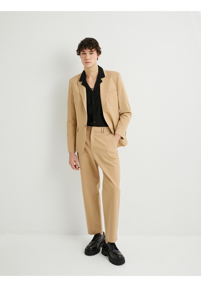 Koton Keten Ceket Blazer Slim Fit Düğmeli Cep Detaylı Bej 4sam50038hw Ekru