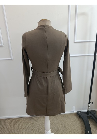 Bhrwear Kadın Uzun Kollu Yarı Balıkçı Yakalı Belinde Toka Detaylı Kısa Modal Elbise Renkli