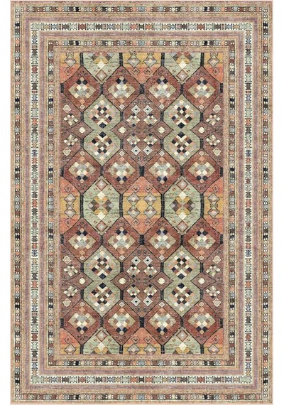 Çam Halı Siesta Vintage 32-547 Etnik Eskitme Desenli Dokuma Tabanlı Yıkanabilir Şönil Salon Ve Oda Halısı Multi 5
