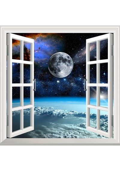 Pencere Poster Duvar Kağıdı Uzay Manzarası 4 Yapışkanlı Sticker