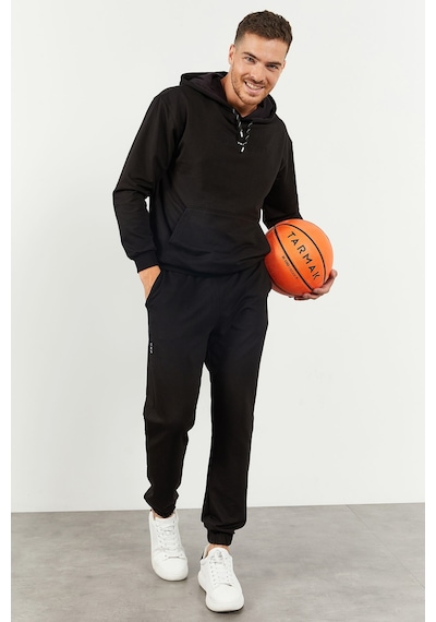 Tommy Life Siyah Kapüşonlu Kanguru Cep Lastik Paça Erkek Oversize Eşofman Takımı - 85117 Siyah