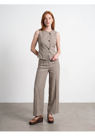 DİLVİN 72728 Keten Karışımlı Geniş Paça Pantolon-bej