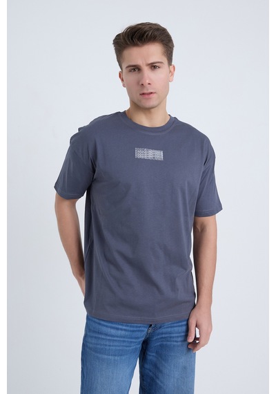 Velvoria Unisex Oversize Handsome Baskılı Antrasit Renk T-shirt