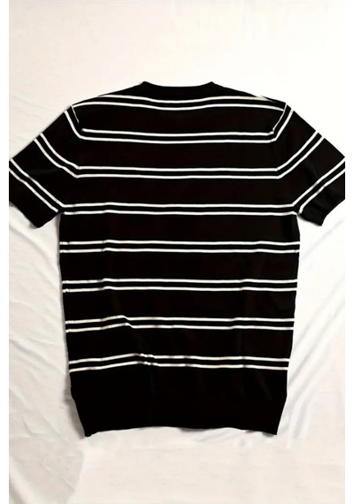 Tarz Cool Erkek Çizgi Detaylı Slim Fit Bisiklet Yaka Triko T-shirt Siyah