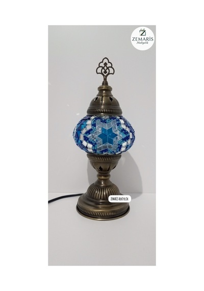 El Yapımı Otantik Mozaik Masa Lambası Abajur Mavi - 717800296 Mavi
