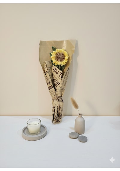 Sunflower Ayçiçeği Örgü Hediyelik Çiçek Kahve - Sarı