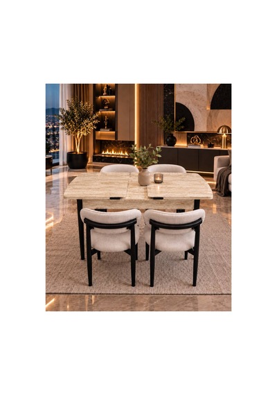 Sfm 80 X 130 Traverten Mutfak Masa Takımı Salon Takımı Masa Takımı Bej - 924256561 Bej