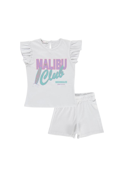 Civil Girls Malibu Baskılı Şortlu 2-5 Yaş Takım - Kırık Beyaz