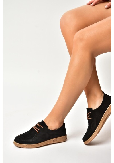 Fox Shoes Y555323002 Siyah Hakiki Deri Süet Günlük Kadın Ayakkabı