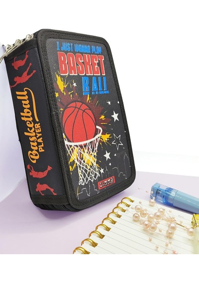 Xl Jumbo Model Basketbol Kalem Kutusu Organizer Kalemkutu 3 Bölmeli Kalemlik Siyah Genel