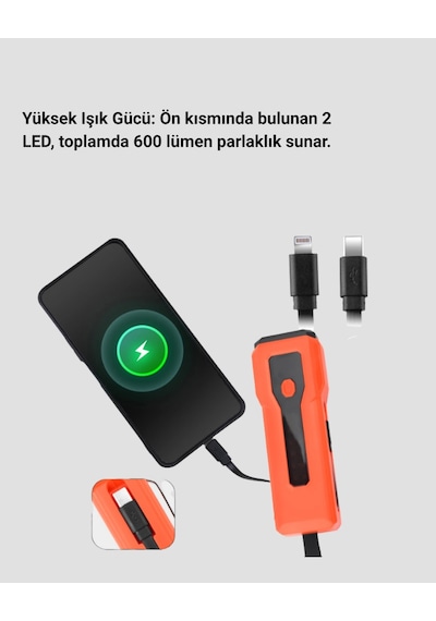Hubrendy Tekno 600 Lümen Bisiklet Ön Işık Powerbankli Çakar Cob Led Diğer
