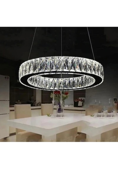 Modern Krom Sarkıt Kristal Taşlı Power Led Kumandalı 3 Renk Avize