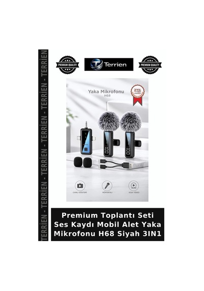 Premium Toplantı Seti Ses Kaydı Mobil Alet Yaka Mikrofonu H68 Siyah 3ın1