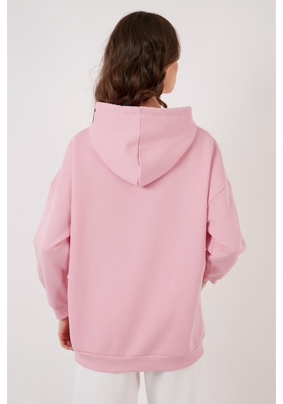 Lela Regular Fit Pamuklu Kapüşonlu Yaka Şardonlu Kışlık Bayan Sweat 5863854 Pembe