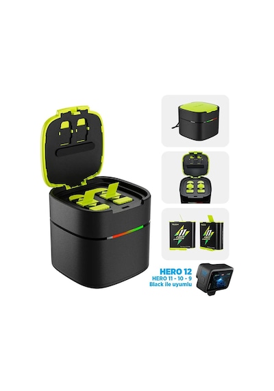 GoPro İkili Şarj Cihazı + 2 ADET Yedek Batarya ( GoPro Hero12 Black / Hero11 Black / Hero10 Black / Hero9 Black İçin)