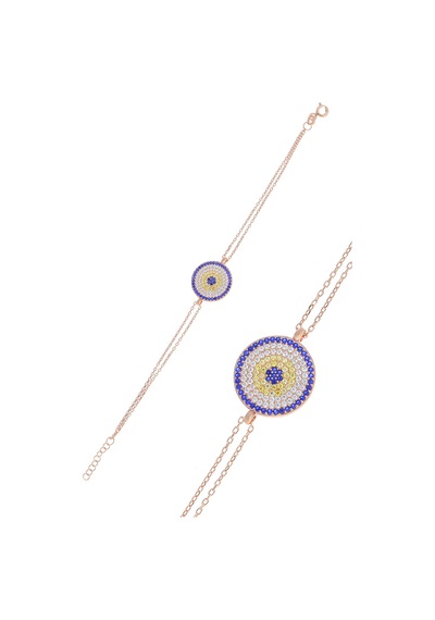 Nazar Boncuğu Tasarım Safir Zirkon Taşlı Roslu Kadın Bileklik M 201025038 Gümüş
