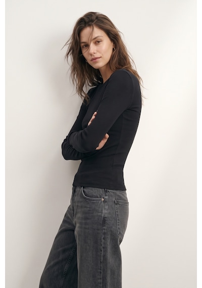 Elemge %95pamuk %5likra Vücuda Oturan Magic Fit Siyah Kadın Stretch Uzun Kollu T-shirt Compact Penye Esnek Basic Tişört Elastan Bluz