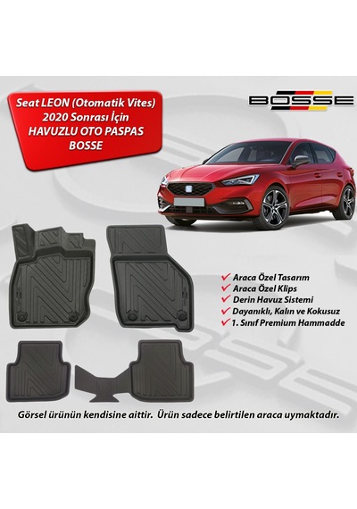 Seat Leon Paspas Araca Özel (Otomatik) 2020 Sonrası BOSSE 3D Havuzlu Oto Paspas
