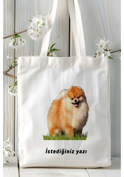 Art Hediye Spitz Köpek Baskılı Bez Çanta Omuz Çantası Kişiye Özel Model 13 Çok Renkli