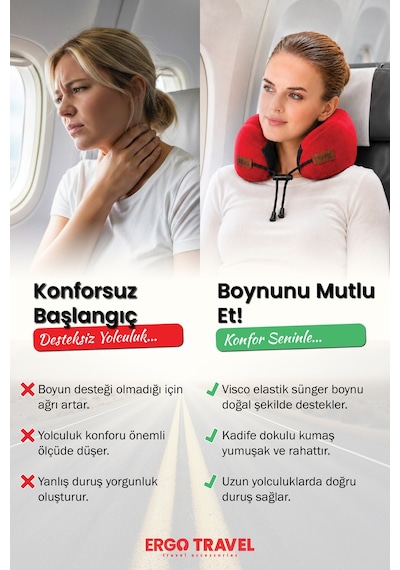 Viscofoam Cosy Ortopedik Seyahat Yastığı Visco Boyun Destekli Seyahat Yastığı - Kırmızı | Ergo Travel
