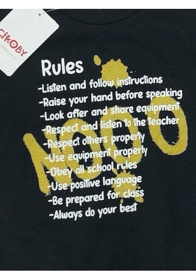 Çikoby Erkek Çocuk Pamuklu İnce Uzun Kollu Rules Tshirt-13798-siyah Siyah