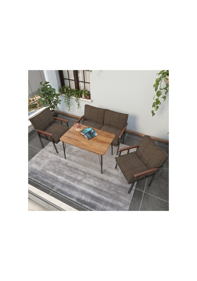 Mygusi Modern Balkon, Bahçe, Cafe - Metal Kanepe Koltuk Takımı - 2+1+1 60x90 Cm Masalı - Kahverengi Mygusi Modern Balkon, Bahçe, Cafe - Metal Kanepe Koltuk Takımı - 2+1+1 60x90 Cm Masalı - Kahverengi