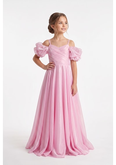 Mnk Baby & Kids Linos Kız Çocuk Saten Abiye Elbise M00838 Pembe
