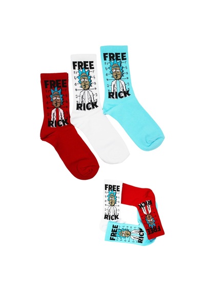 Kardeşler Çorap Unisex Renkli Free Rıck Desenli Çorap 3'lü Paket Kırmızı-beyaz-mavi - 519536970 Kırmızı-beyaz-mavi