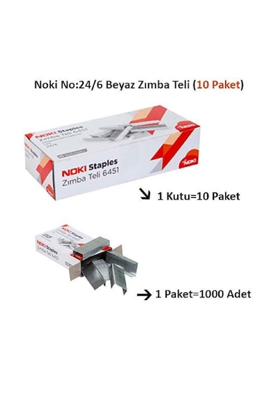 Noki 6451 Zımba Teli No:24/6 1000 Adet Beyaz 10 Adet