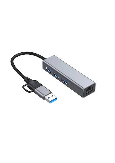 Usb Type C/usb A 4 Ü 1 Arada Hub Rj45 Ethernet Lan + 3x Usb 3.0 Port 5gbps Çoklayıcı Adaptör