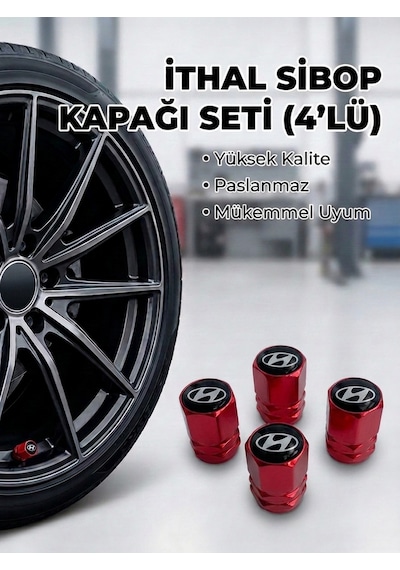 Hyundai Grubu İle Uyumlu Alüminyum Altıgen Sibop Kapak Seti Kırmızı - İthal Sibop Kapağı 4lü Set