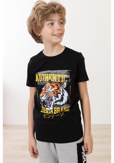 Brz Kıds Brz Kids Kaplan Baskılı Erkek Çocuk Kısa Kollu T-shirt-siyah Siyah