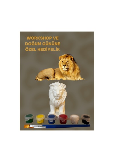 3d Aslan-lion Figür Boyama Seti - Kendin Boya Hobi Ve Etkinlik Seti - Akrilik Boya + 2 Fırça