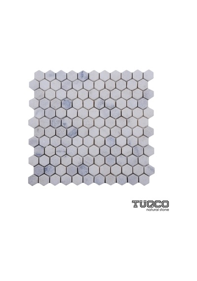 Tuqco Doğaltaş 1" Hexagon Carrara Eskitme Mermer Mozaik