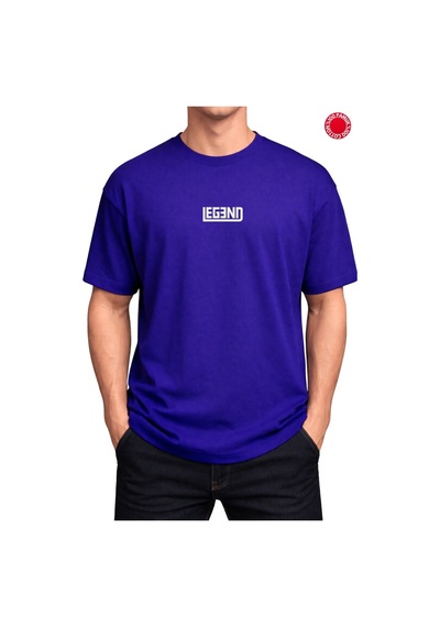 Legend Baskılı Saks Mavi Oversize Tişört - %100 Pamuk Saks Mavi