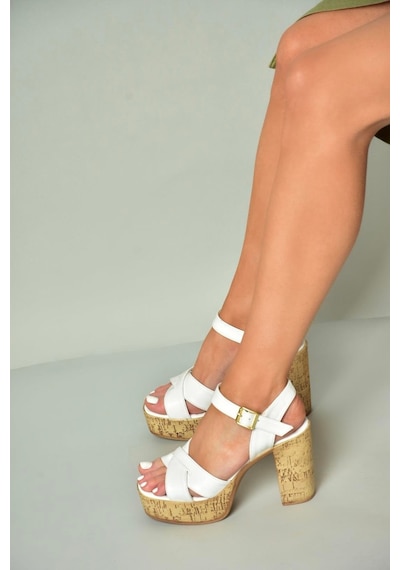 Fox Shoes U996251509 Beyaz Platform Kalın Topuklu Kadın Ayakkabı Beyaz