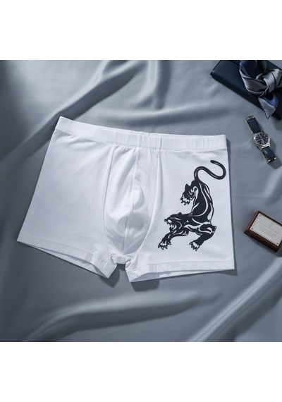 Bonbon Erkek Flok Panter Baskılı Beyaz Renk Boxer Bb2765