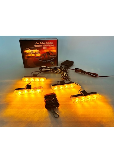 Turuncu Panjur Led 4lü Çakarlı Modlu Kumandalı 12v