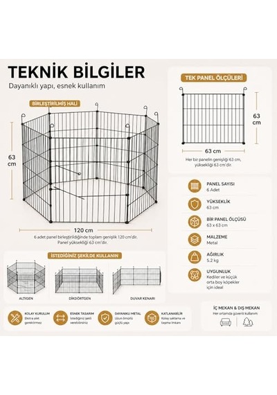 Metal Kedi Köpek Çiti Oyun Alanı, 6 Adet Dayanıklı Metal Panelli 360 Derece Hava Alan Modüler Altıgen Dikdörtgen Duvar Kenarı Şekilli Kediler Ve Küçük Orta Boy Köpekler İçin Oyun Yaşam Alanı