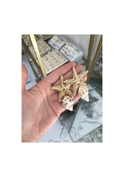 Yıldız Ve Deniz Kabuğu Model Küpe Altın