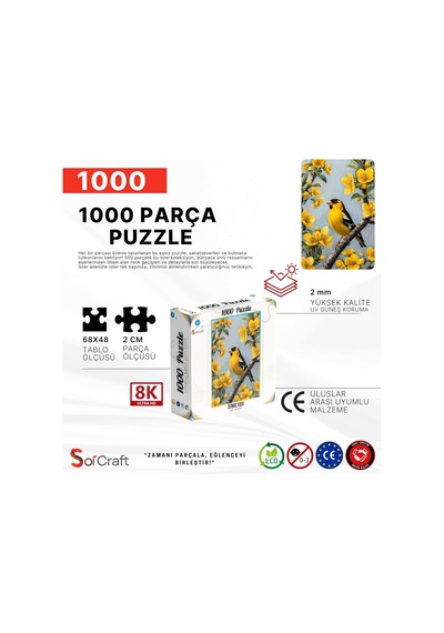 1000 Parça Puzzle, Sarı Çiçekler Ve Kuş Temalı Standart
