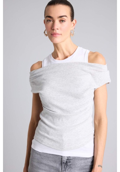 Defacto Slim Fit Çift Katmanlı Ribana Gri Kadın T-shirt G9546ax/gr210