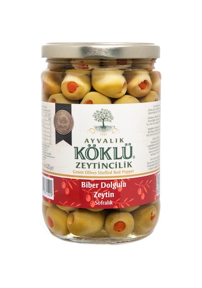 Ayvalık Köklü Zeytincilik Biber Dolgulu Yeşil Zeytin Cam 420 G
