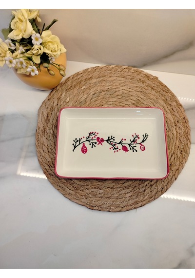 Md Coquına Sunum Tabağı 22 X 15 Beyaz - Kırmızı