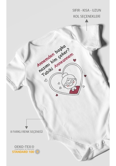 Annemden Başka Nazımı Kim Çeker Tabiki Annanem Baskılı Bebek Zıbını Çıtçıtlı Body Kısa Kol Beyaz