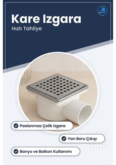Paslanmaz Yer Süzgeci Banyo Balkon Drenaj Kare Izgaralı Tıkanmaya