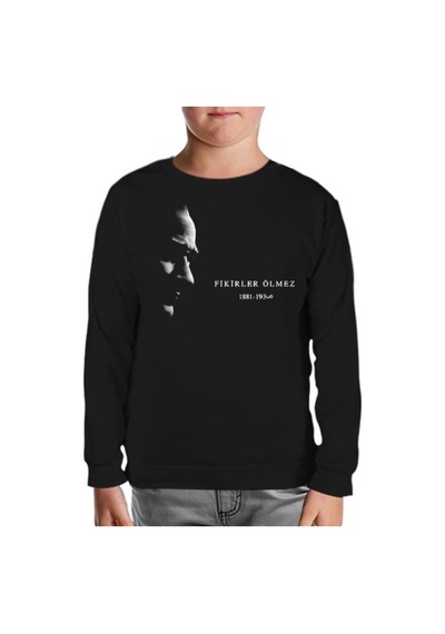 Lord Tshirt Atatürk - Fikirler Ölmez Siyah Çocuk Sweatshirt Siyah