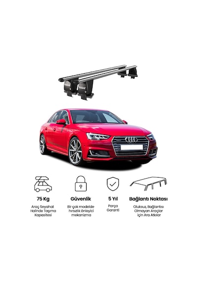 Royal Audi A4 2015-2019 Uyumlu Gri Kilitli Ara Atkı Port Bagaj Tavan Barı