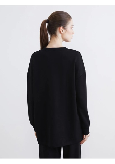 Lc Waikiki Siyah Soft Touch Kadın Sweatshirt Tunik
